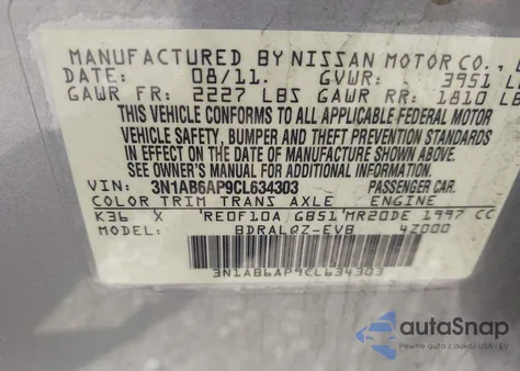 2012 Nissan Sentra 2.0 from USA, damaged, VIN 3N1AB6AP9CL634303